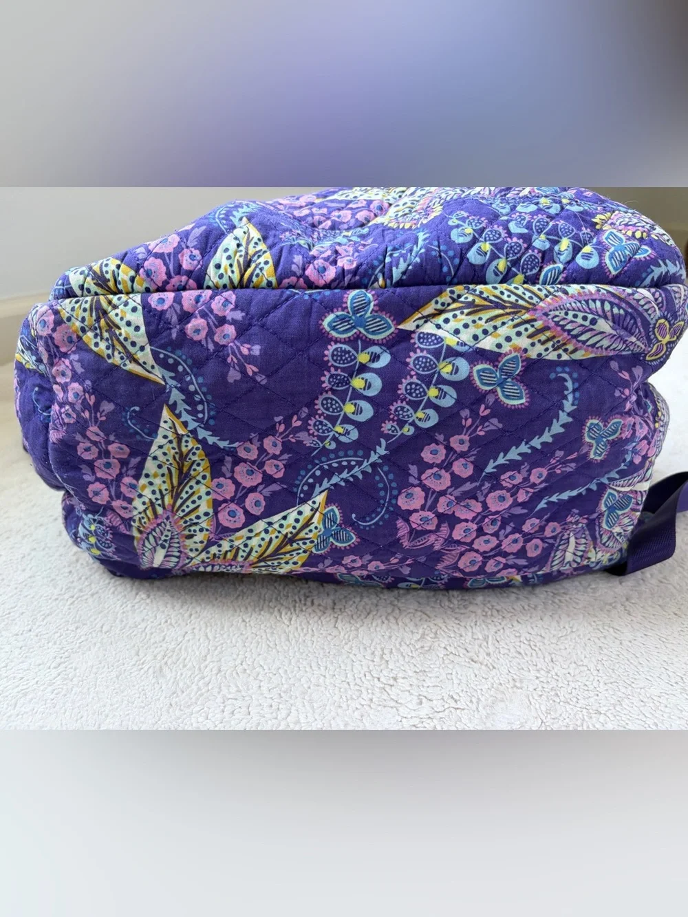 Vera Bradley Quilted Purple Backpack Retired Batik Leaves Pattern